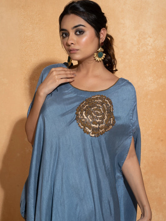 Aqua Blue Single Rose Kaftan