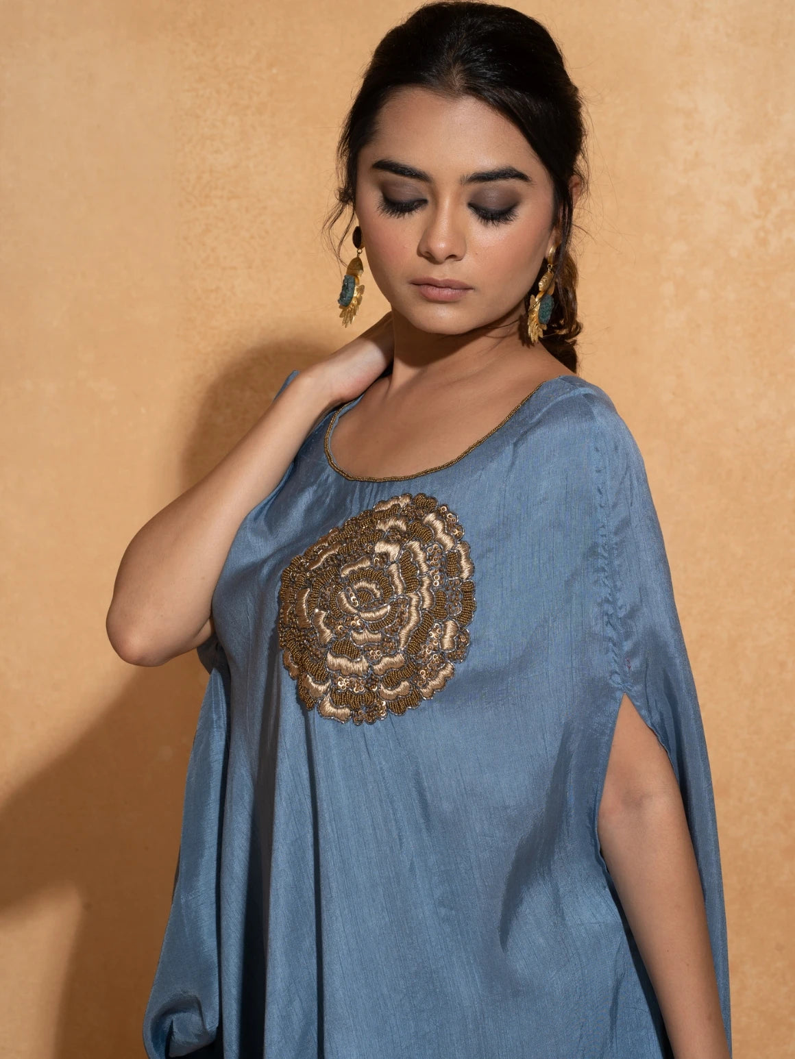 Aqua Blue Single Rose Kaftan