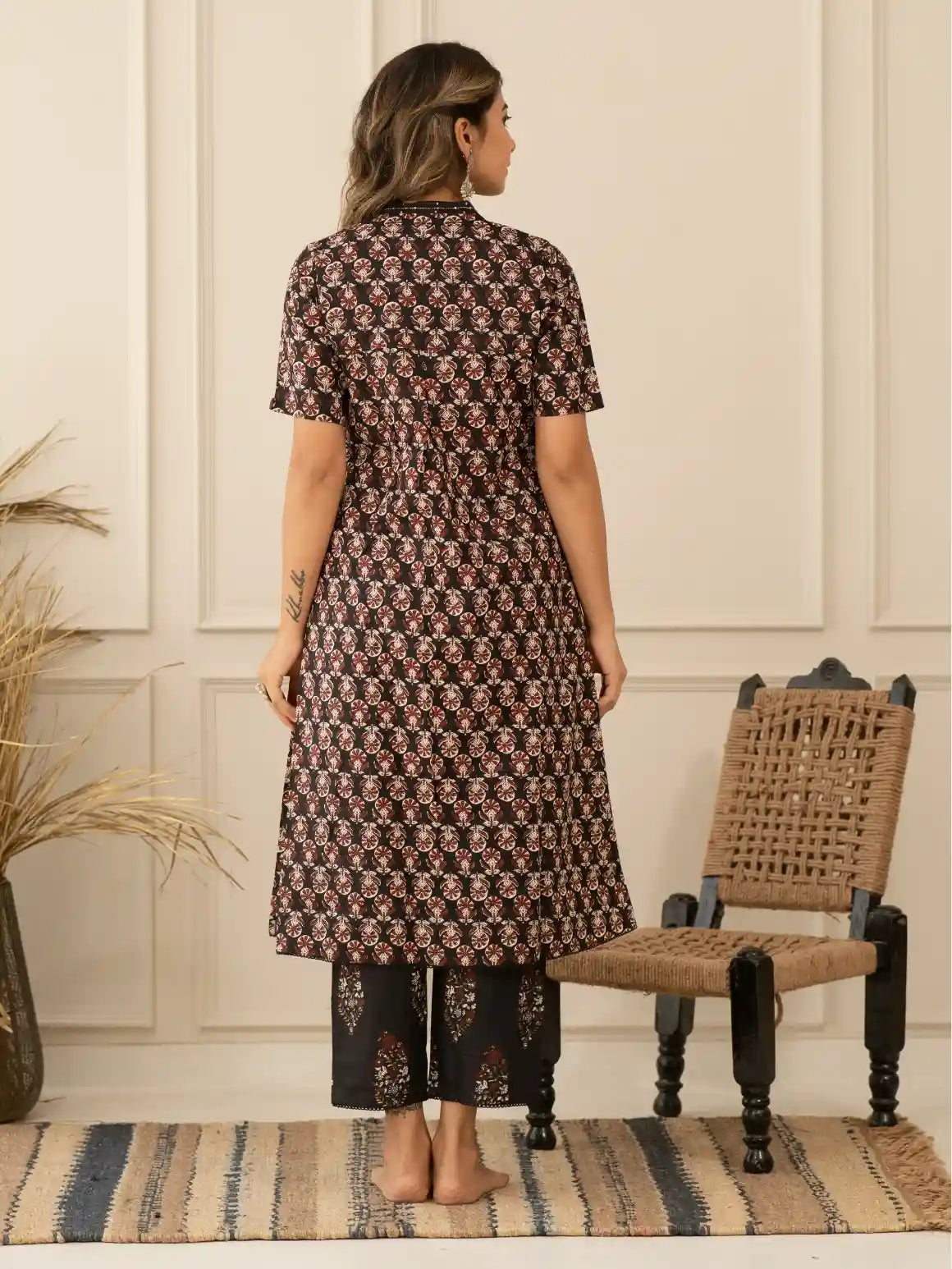 Black Block Print Kurta Set