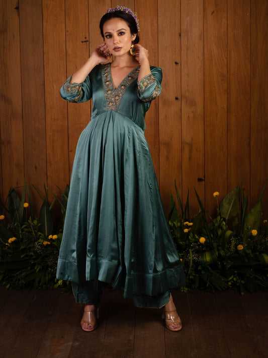 Blue V Neck Anarkali Set