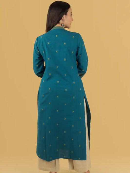 Blue Pleated Kurta Set