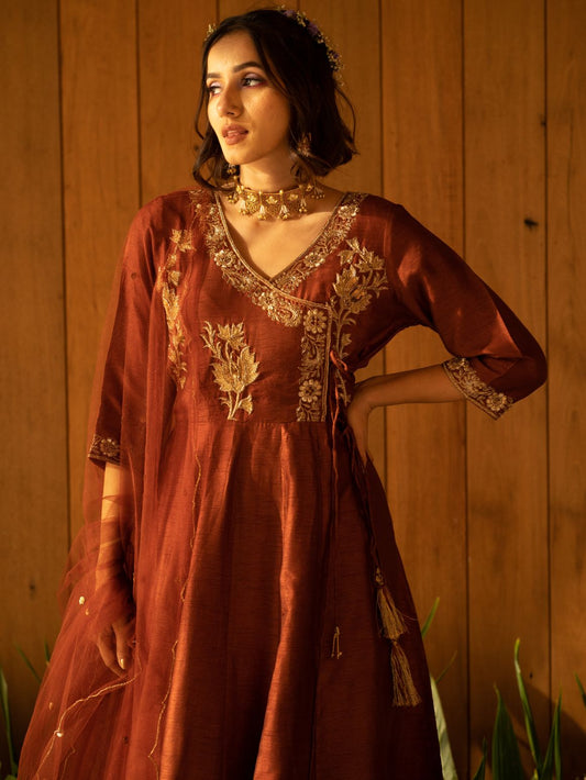 Brown Zardozi Anarkali Set