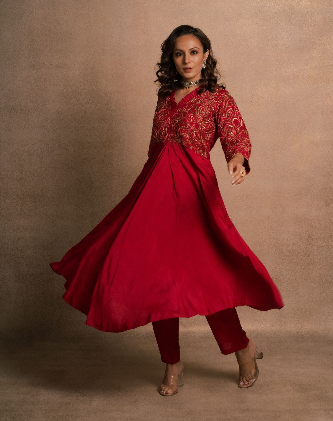 Cherry Frill Red Kurta Set