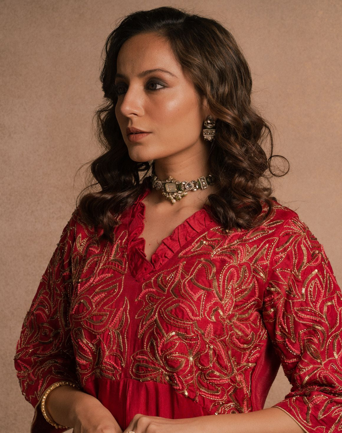 Cherry Frill Red Kurta Set