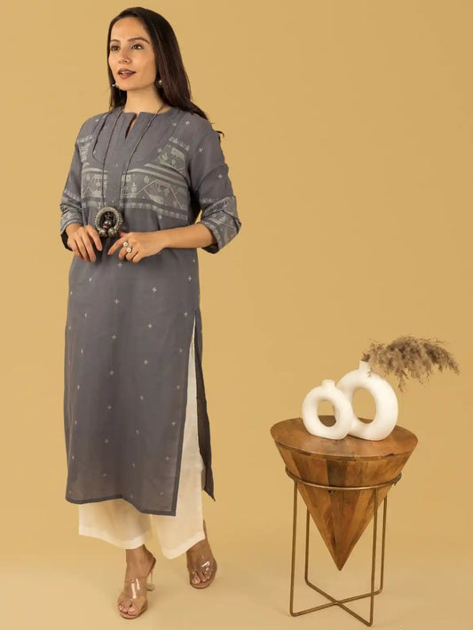 Dark Gray Jamdari Kurta