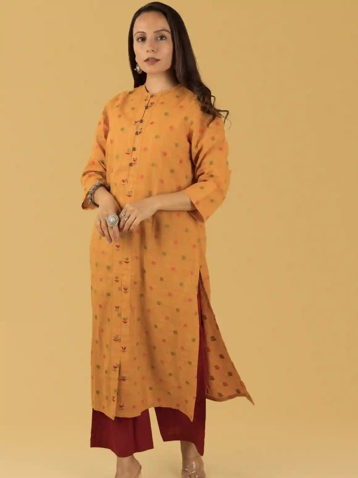 Dark Beige Emb Kurta Set