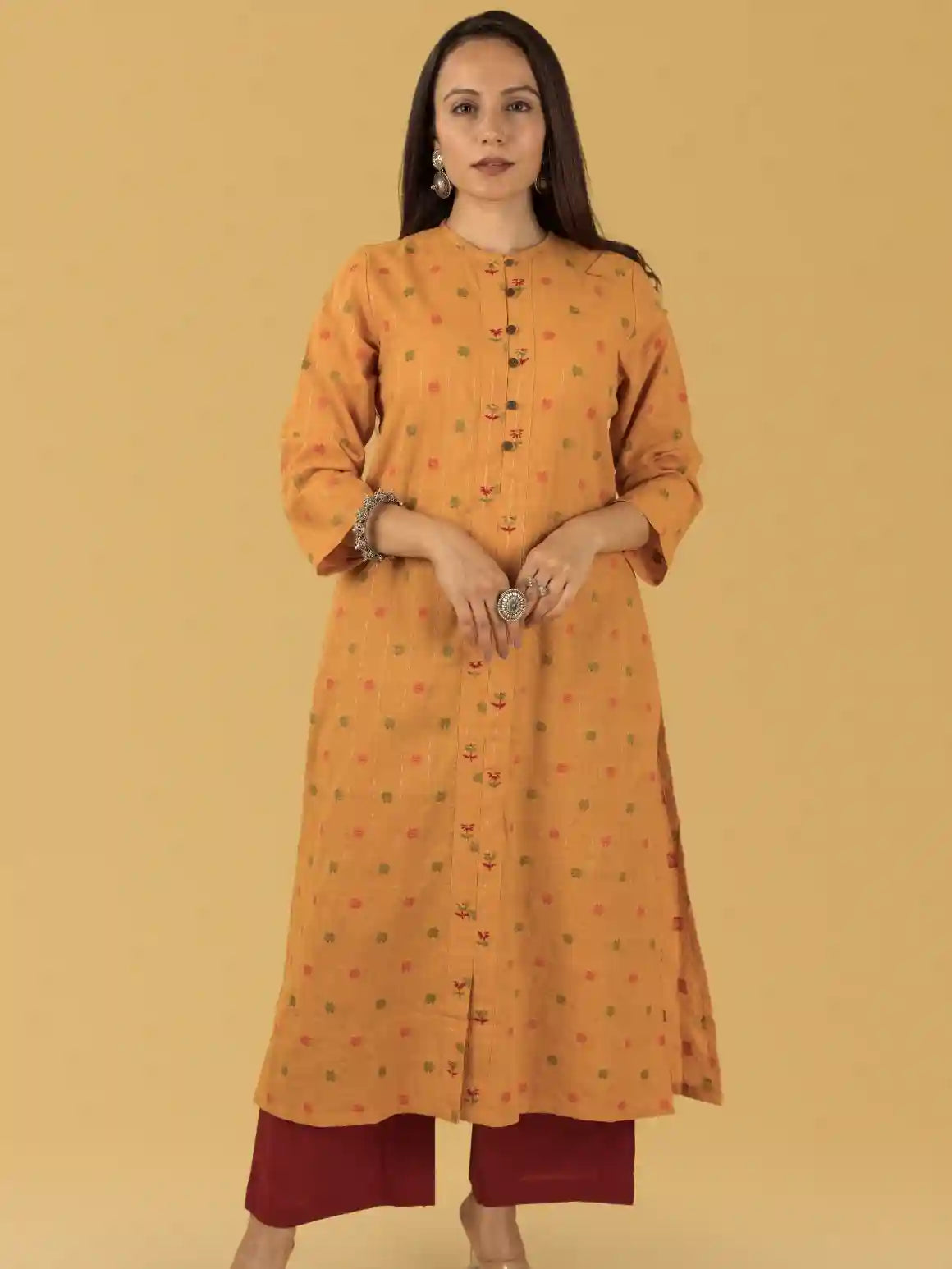 Dark Beige Emb Kurta Set