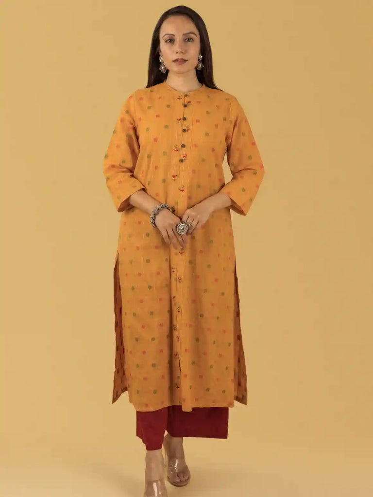 Dark Beige Emb Kurta Set