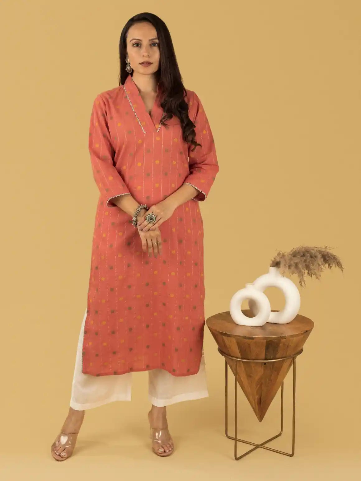 Dark Corel Emb Kurta Set