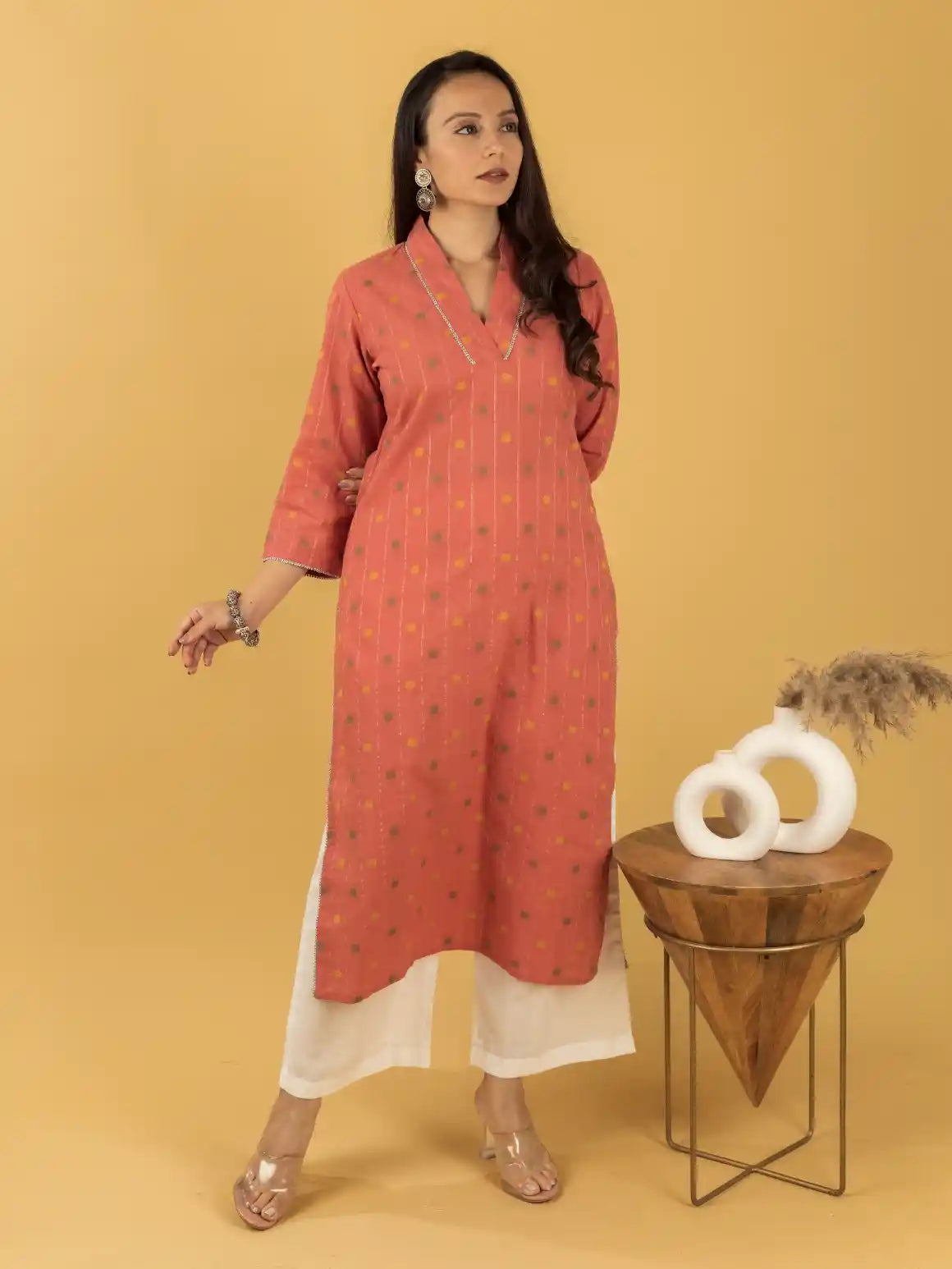 Dark Corel Emb Kurta Set
