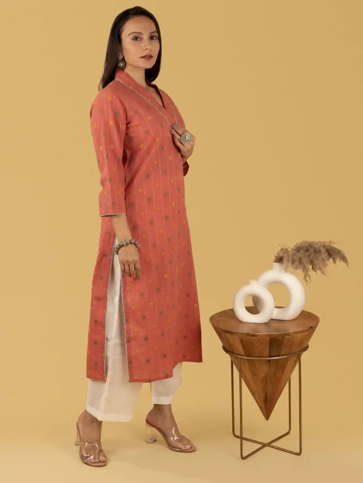 Dark Corel Emb Kurta Set