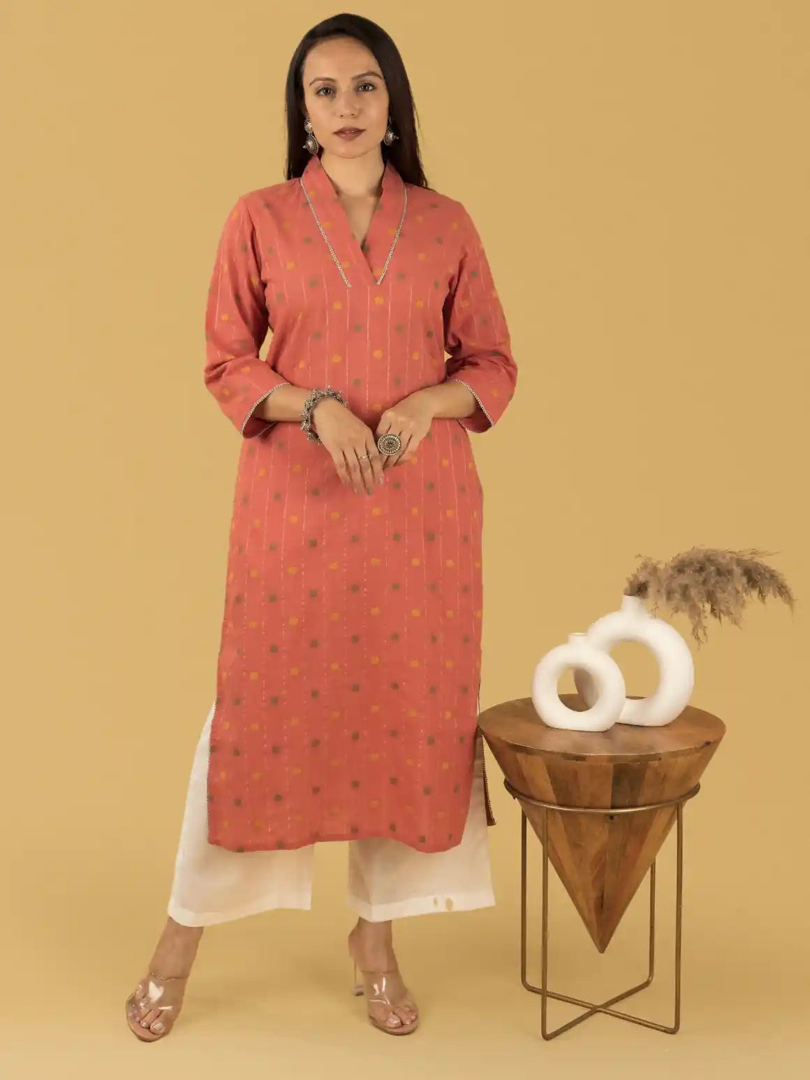 Dark Corel Emb Kurta Set