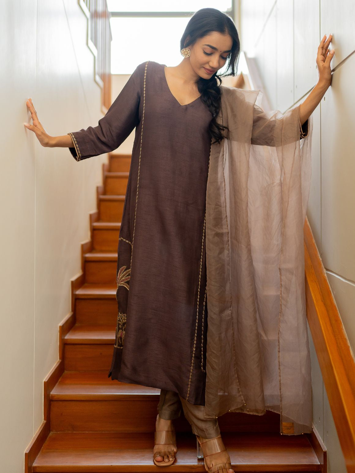 Earthy Brown Embroidered Kurta Set
