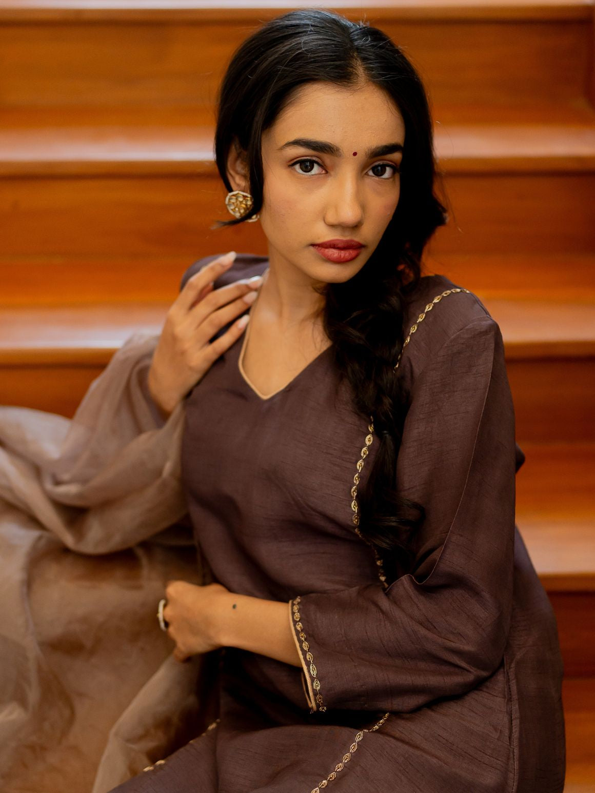 Earthy Brown Embroidered Kurta Set