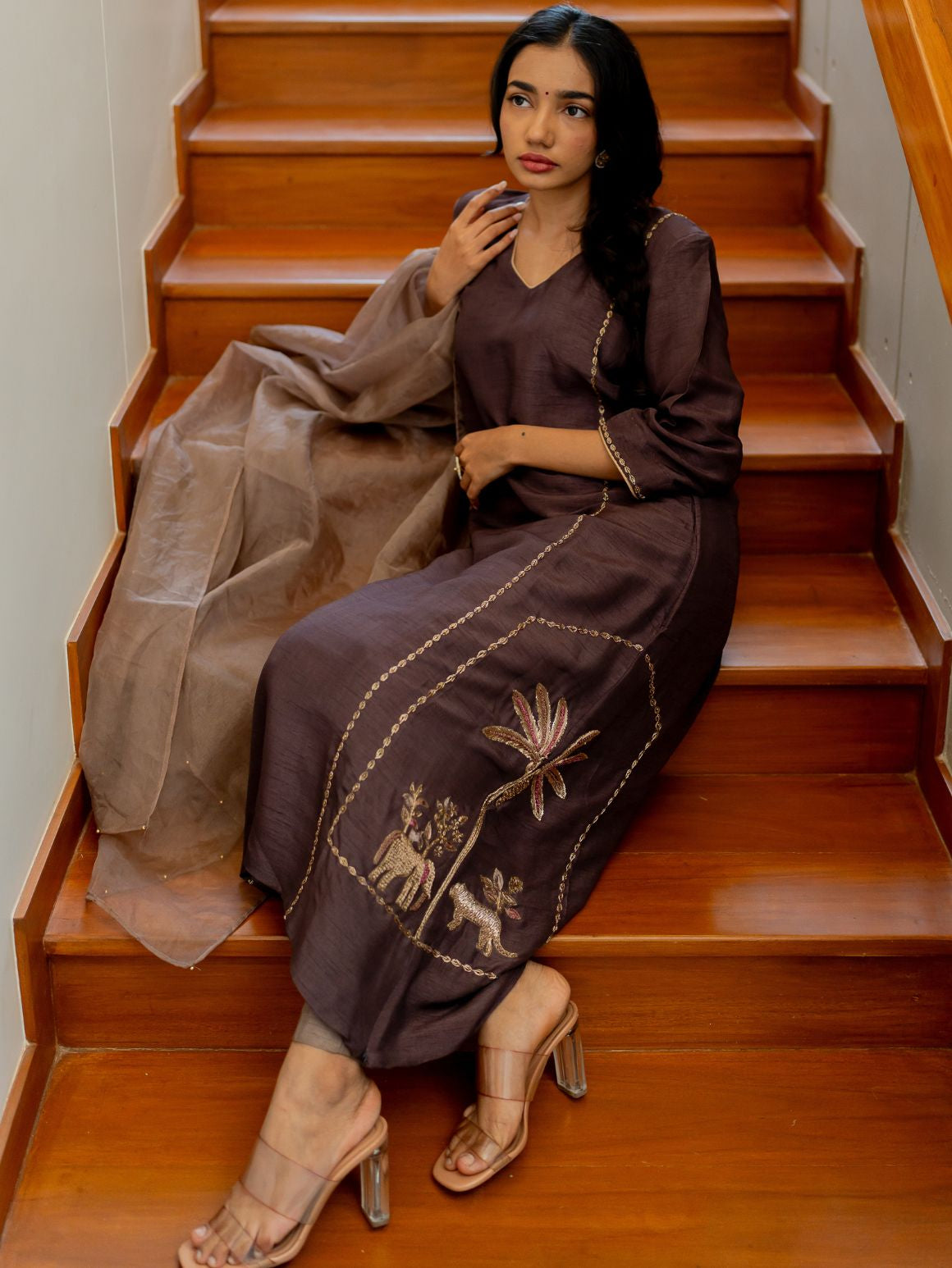 Earthy Brown Embroidered Kurta Set