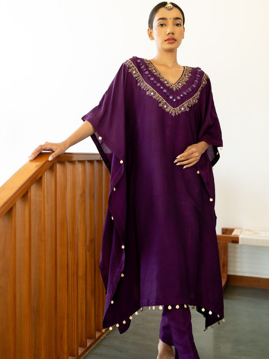 Woman Egg plant Elegance Kaftan set