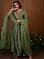 Green Embroidery Anarkali Set