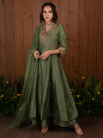 Green Embroidery Anarkali Set