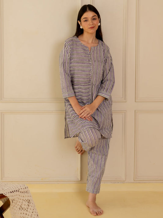 Purple Stripes Kurta Set