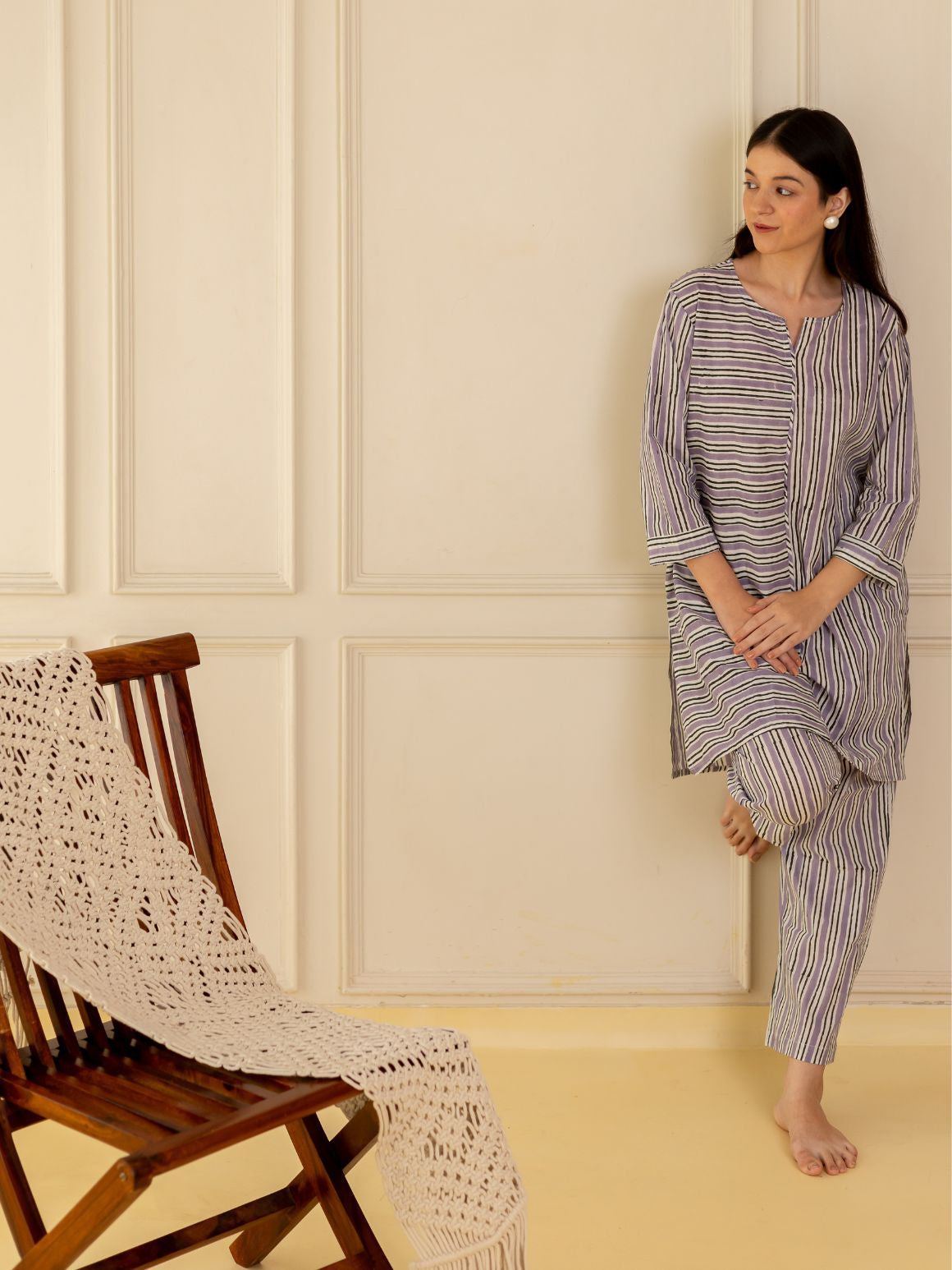 Purple Stripes Kurta Set