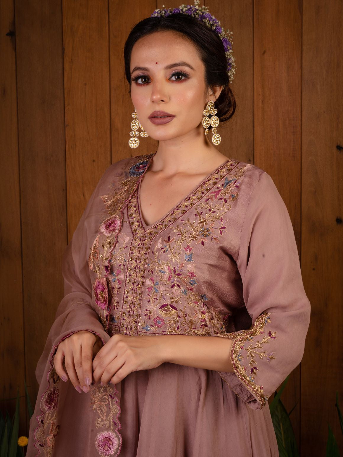 Lilac Thread Work Anarkali Set