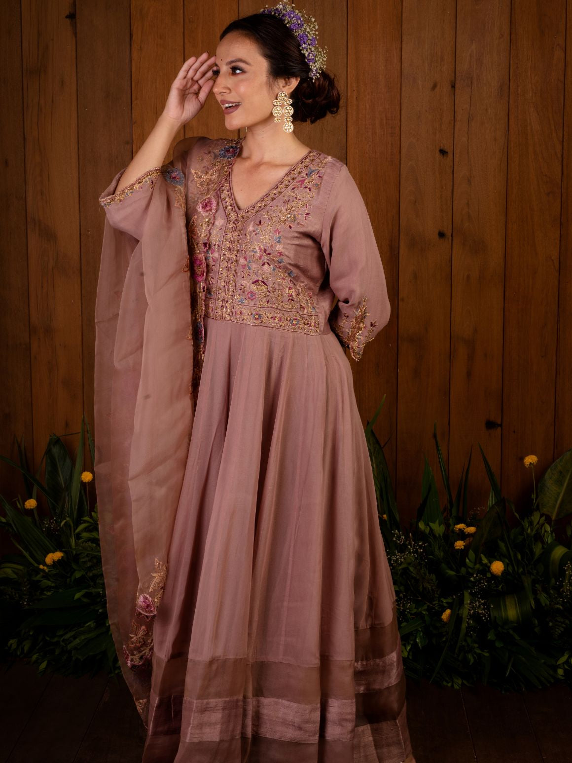 Lilac Thread Work Anarkali Set