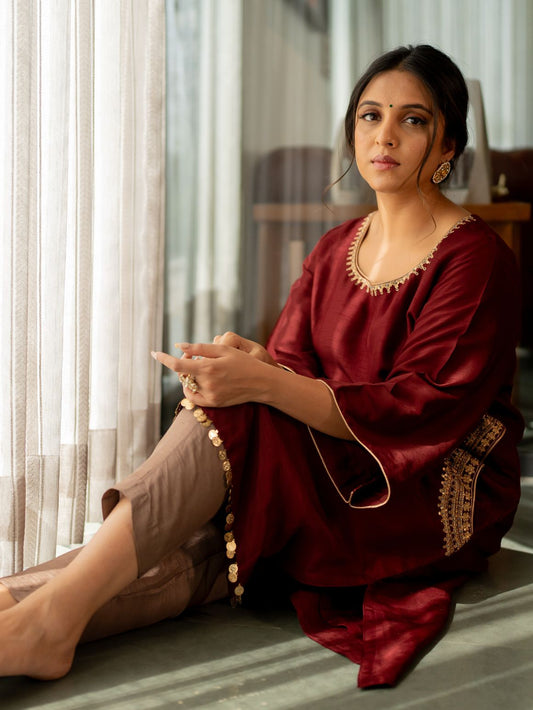 Maroon Serenity Side Pocket Kurta Set