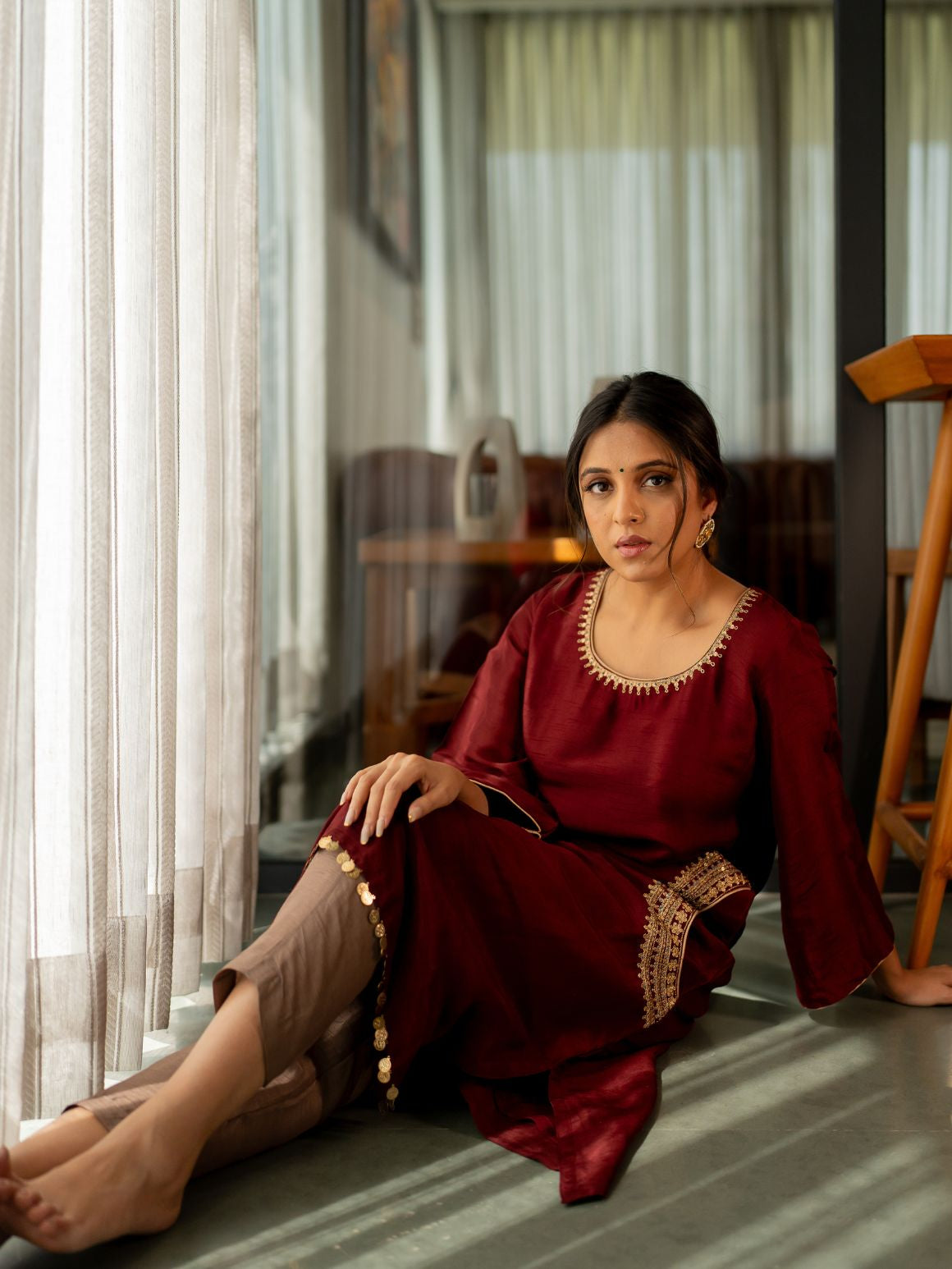Maroon Serenity Side Pocket Kurta Set