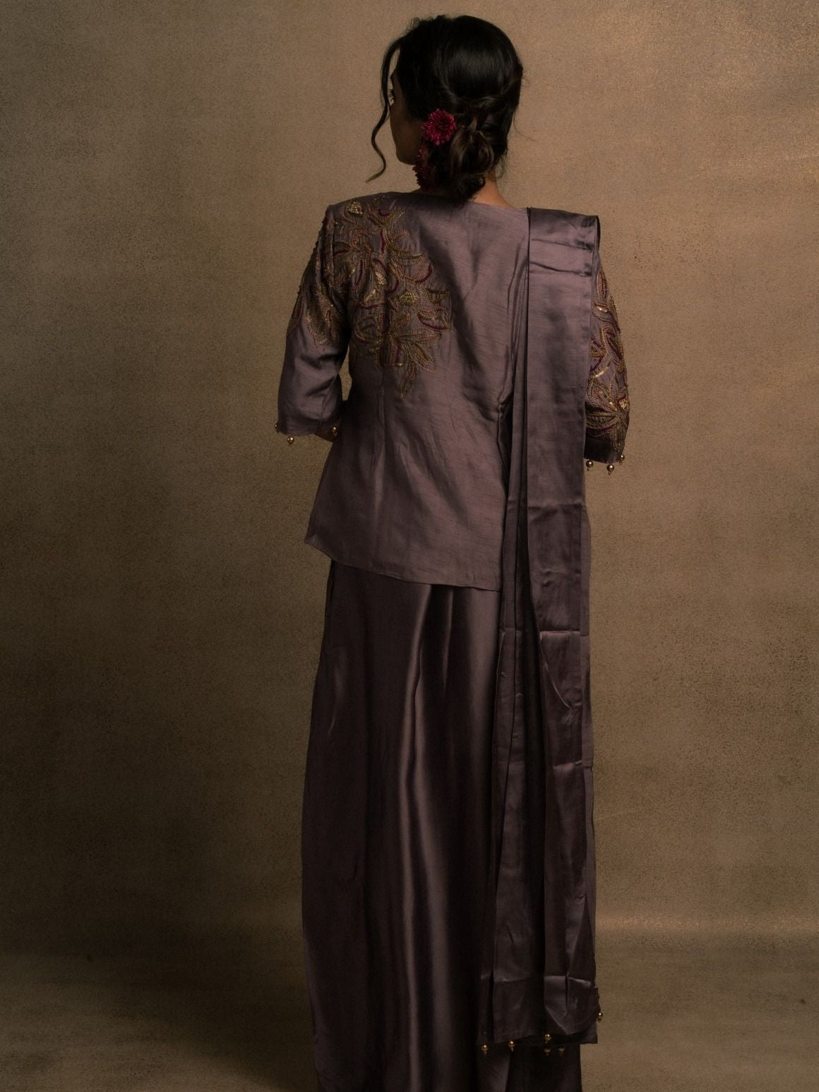Meraki Mauve Blazer Drape Saree