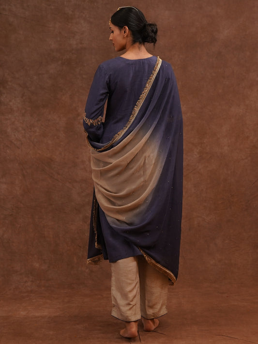 blue and beige traditional outfit for women