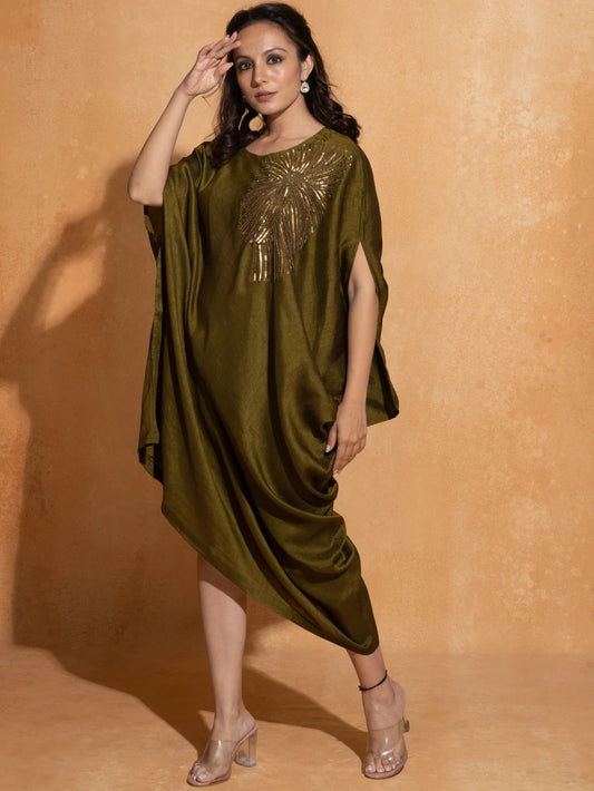 Olive Side Embroidery Kaftan