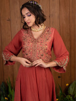 Peach Thread Work Anarkali Set
