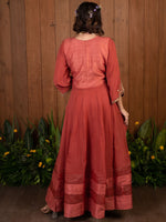 Peach Thread Work Anarkali Set