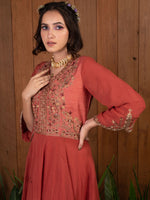 Peach Thread Work Anarkali Set