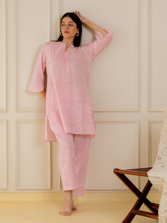 Pink Stripes Kurta Set