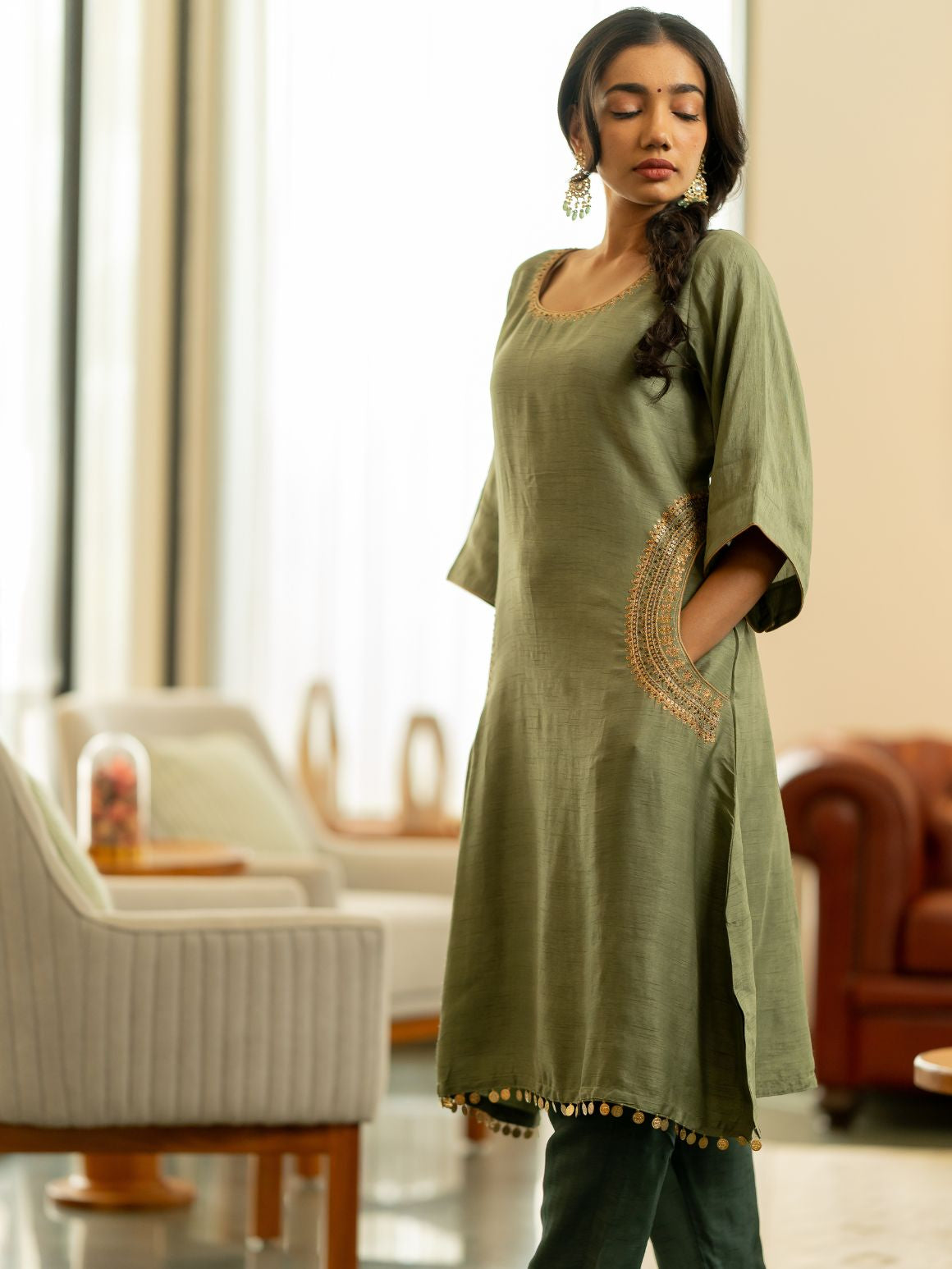 Pistachio Perfection Side Pocket Kurta Set
