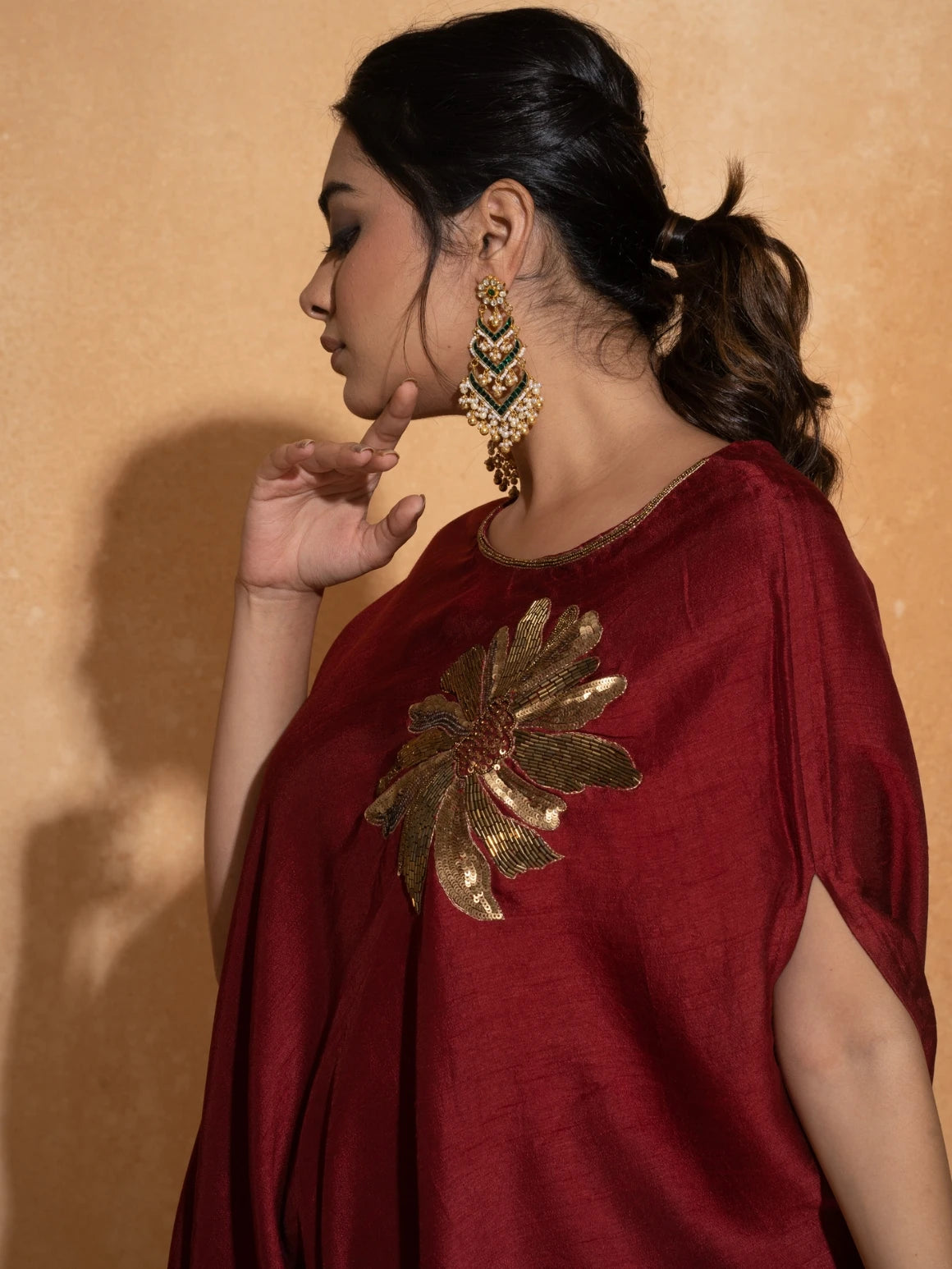 Red Side Embroidery Kaftan