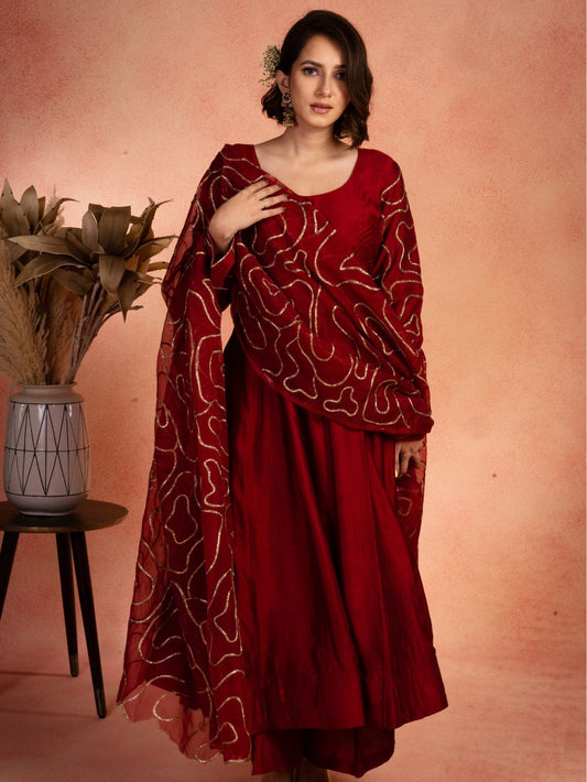 Solid Red Anarkali Set