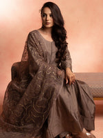 Steel Brown Anarkali Set
