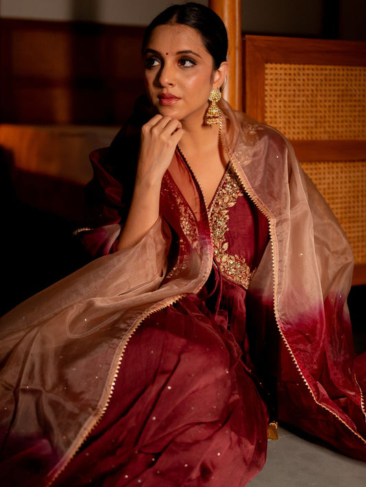Wine Wonder Anarkali Set – Women’s Ethnic Wear