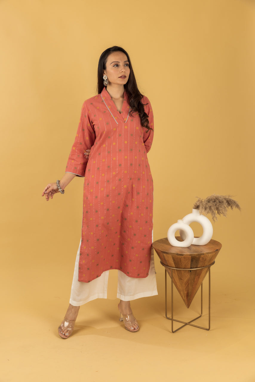 Dark Corel Emb Kurta Set