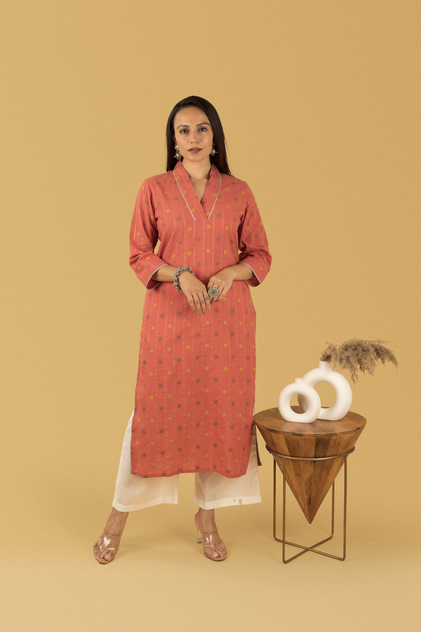 Dark Corel Emb Kurta Set