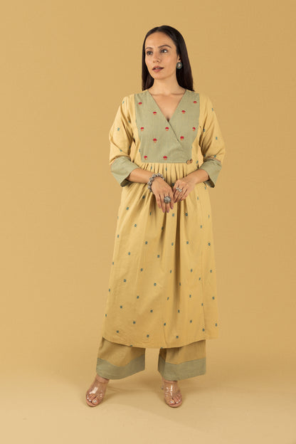 Fawn Yellow Khadi Emb Set