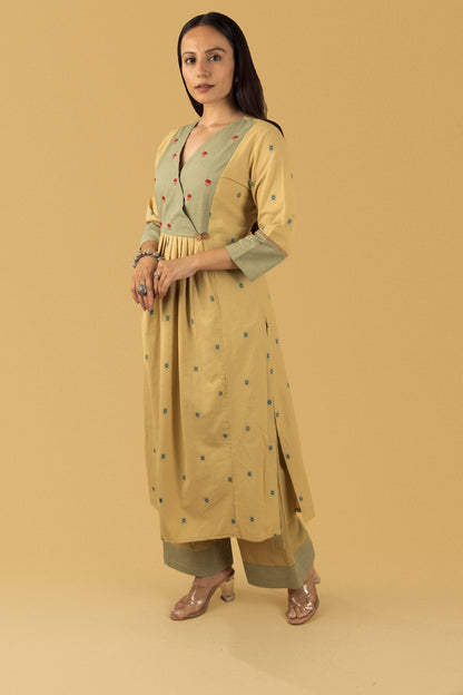 Fawn Yellow Khadi Emb Set