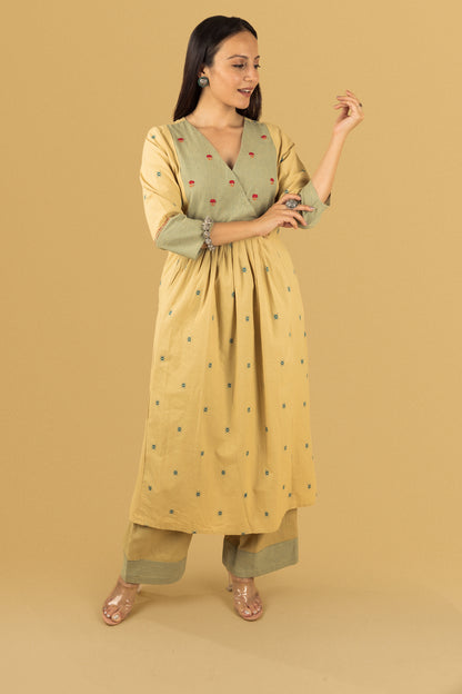 Fawn Yellow Khadi Emb Set