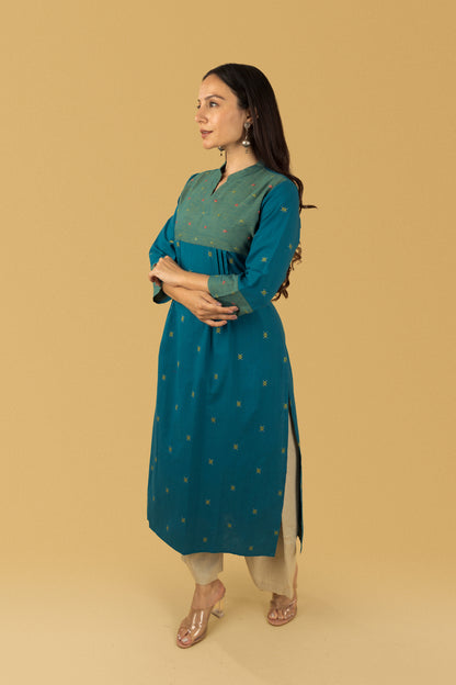 Blue Pleated Kurta Set