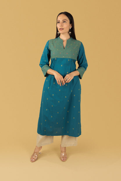 Blue Pleated Kurta Set