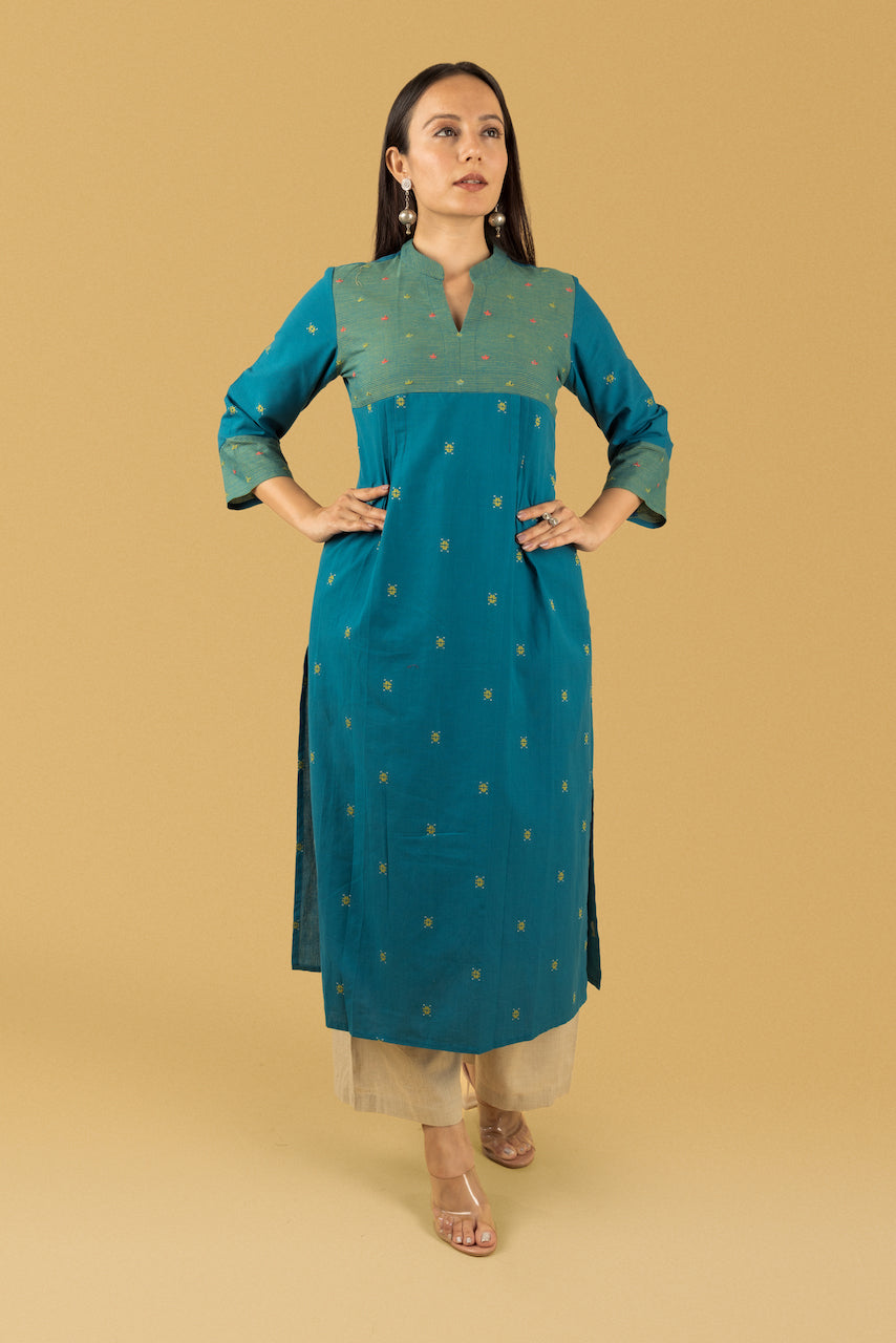 Blue Pleated Kurta Set