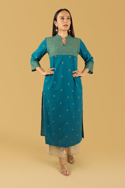 Blue Pleated Kurta Set