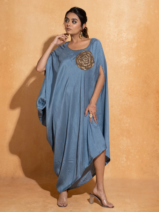 Aqua Blue Single Rose Kaftan